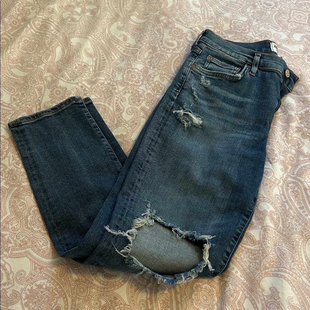AGOLDE High Rise Ripped Dark Blue Jeans - Picture 8 of 8